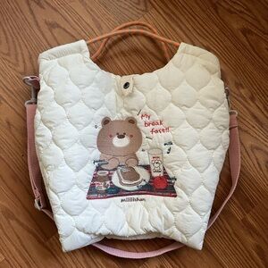 Women Quilted Shoulder Tote Bag Teddy Bear Breakfast NWOT